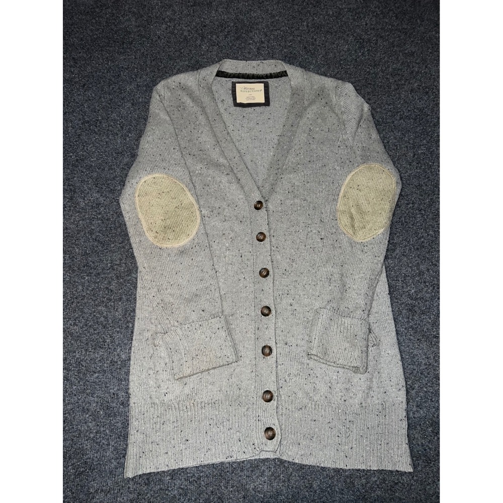 Natural Reflections Womens Gray Knit Cardigan Elbow Patch Sweater Size L